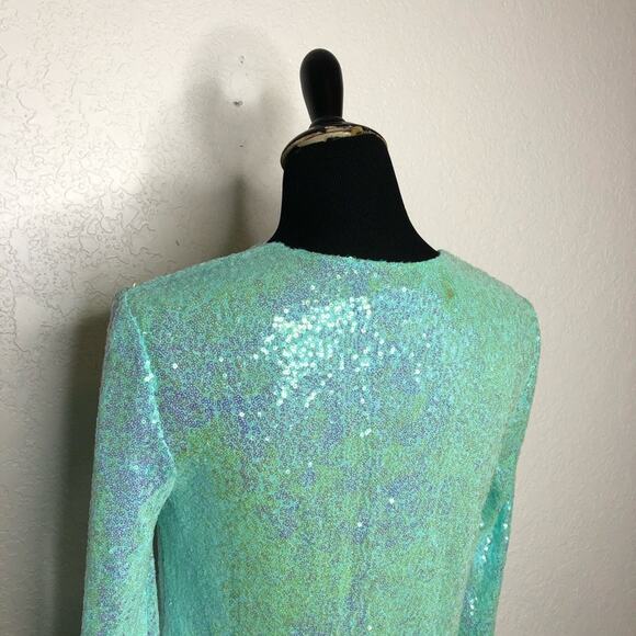 Badgley Mischka aqua sequin v neck tunic top size Extra Small XS NWT mermaid - Picture 12 of 16